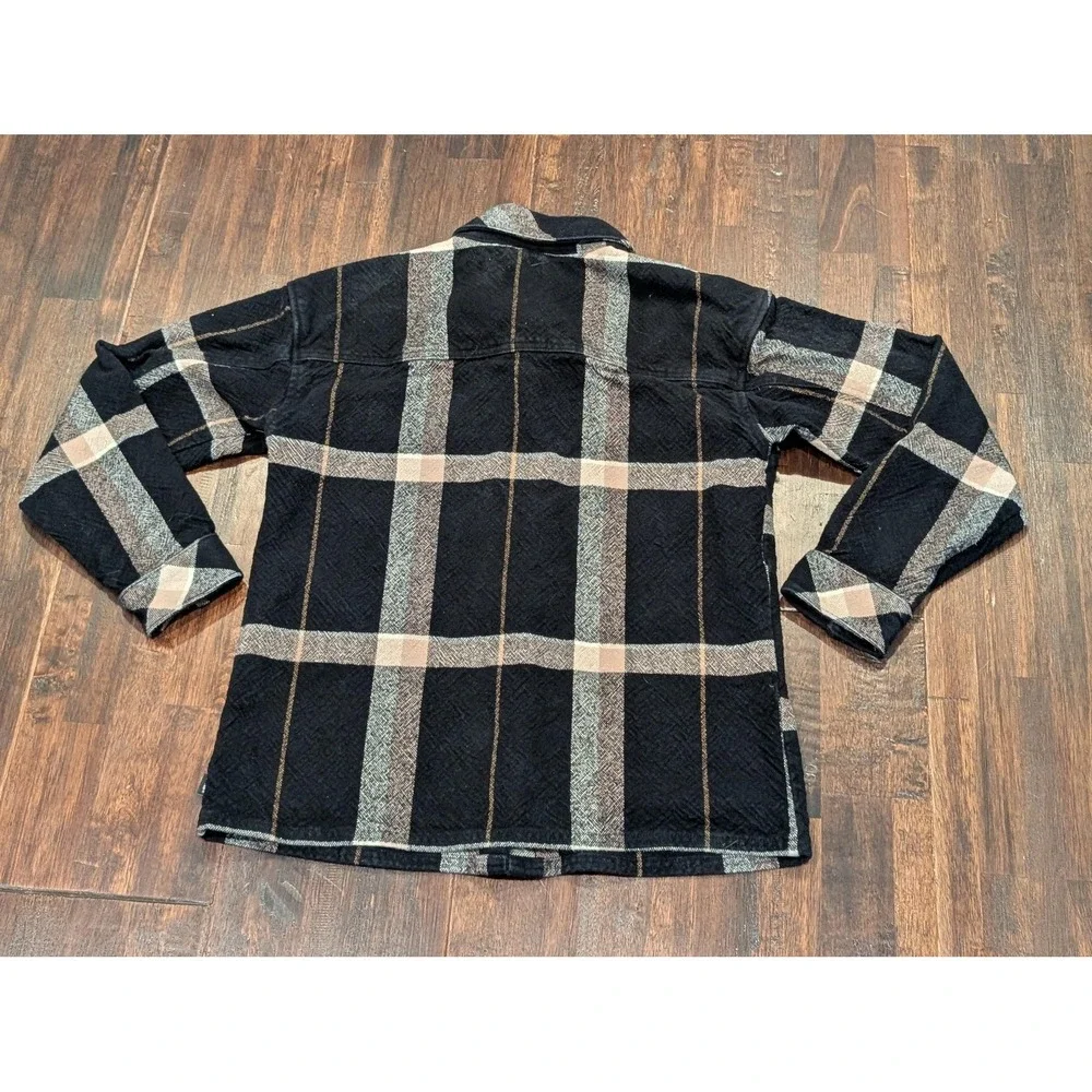 Vans Shirt Mens Medium Black Gray Plaid‎ Flannel Checked Heavy Buttons VN0A7R03